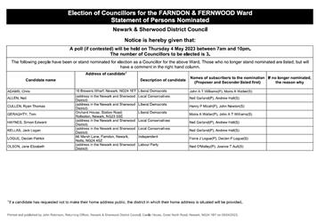 Parish and District Council Election Nominations Announced